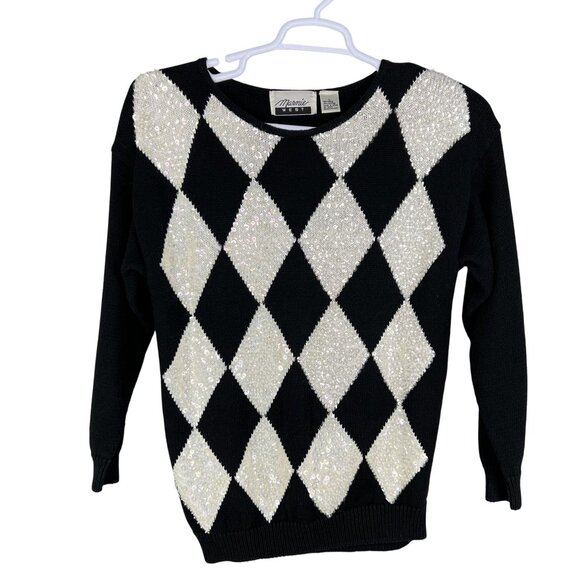 Vintage Marnie West Womens L Harlequin Sequin Sweater Diamond Pattern Holiday - Picture 8 of 13